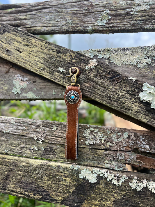 Turquoise Detailed Leather keyring 004