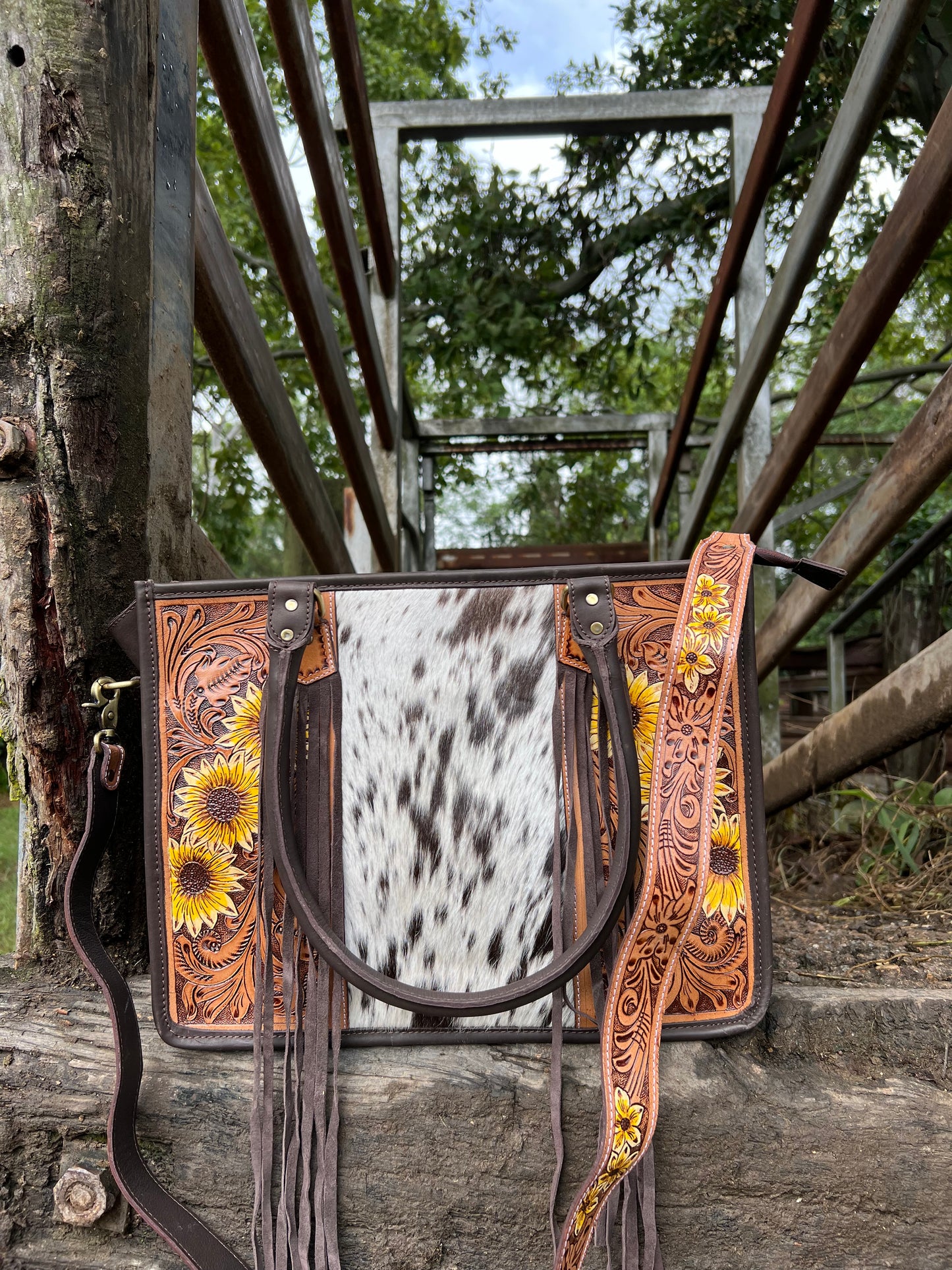 Cowhide Sunflower Large Bag